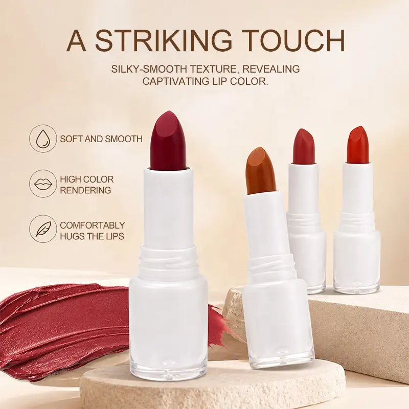 Custom Lipstick OEM Brand Manufacturing Clean Formula Factory Vegan Non-Stick Cup Waterproof High Pigment Lipstick Private Label