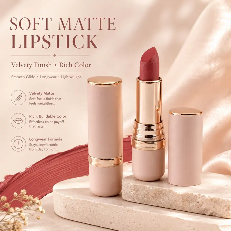 Custom High-End Lipstick OEM Cosmetics Cleaning Formula Factory High-Quality Non-Stick Cup Matte Lipstick Private Label