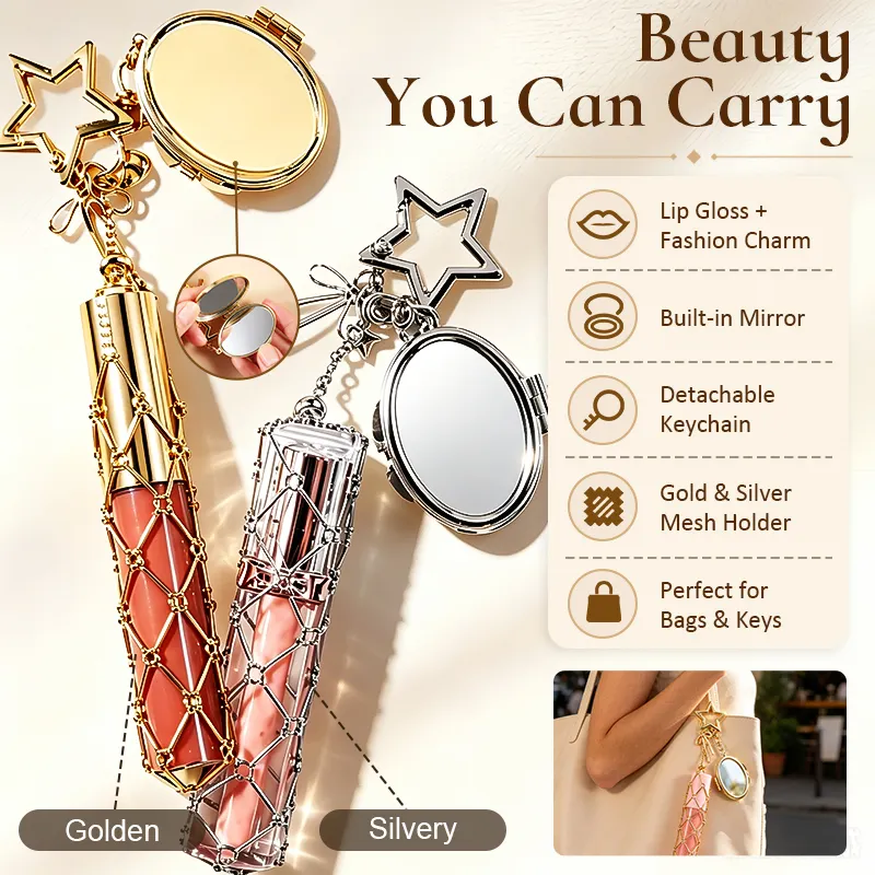 Custom Logo Vegan Luxury Holder Keychain Lip Gloss Pumper Y2K Non Sticky Pigmented Glossy Liquid Lipgloss Manufacturer