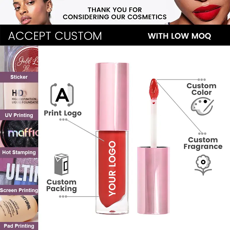 Custom Logo Cute Moisturizing Liquid Mineral Lip Gloss Private Label Wholesale Long Wearing Non-Sticky Lip Glaze