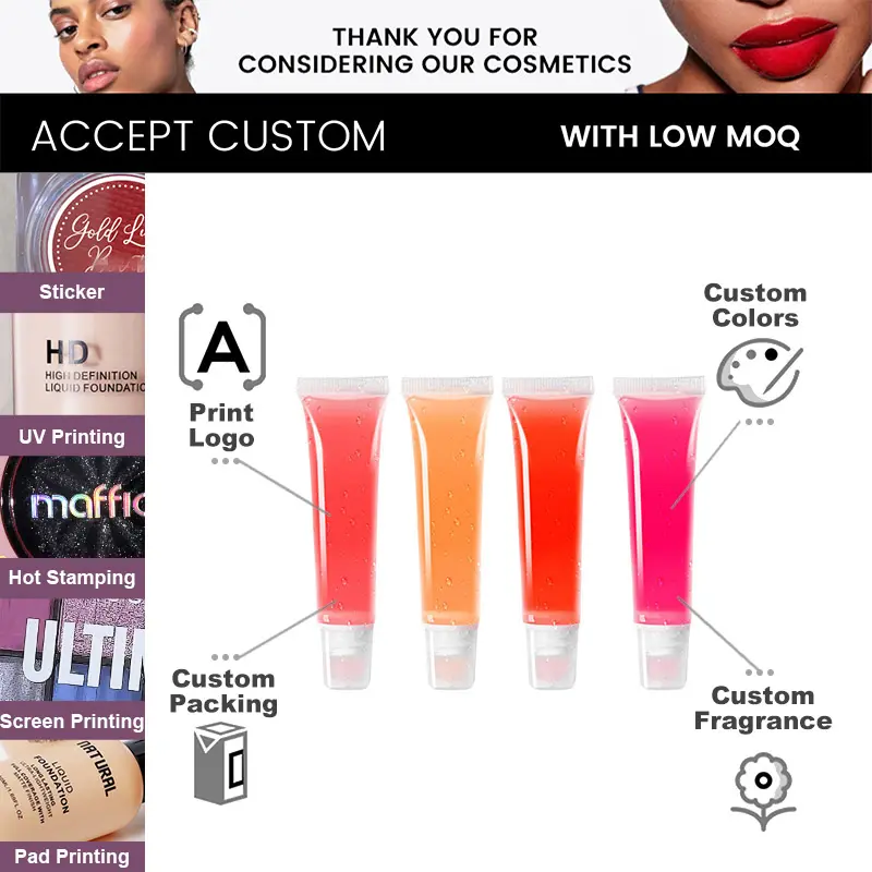 Hot Selling Hydrating Lip Gloss Long Wearing Nourishing Mirror Fruit Lip Oil Soft Tube clear Jelly Lipgloss