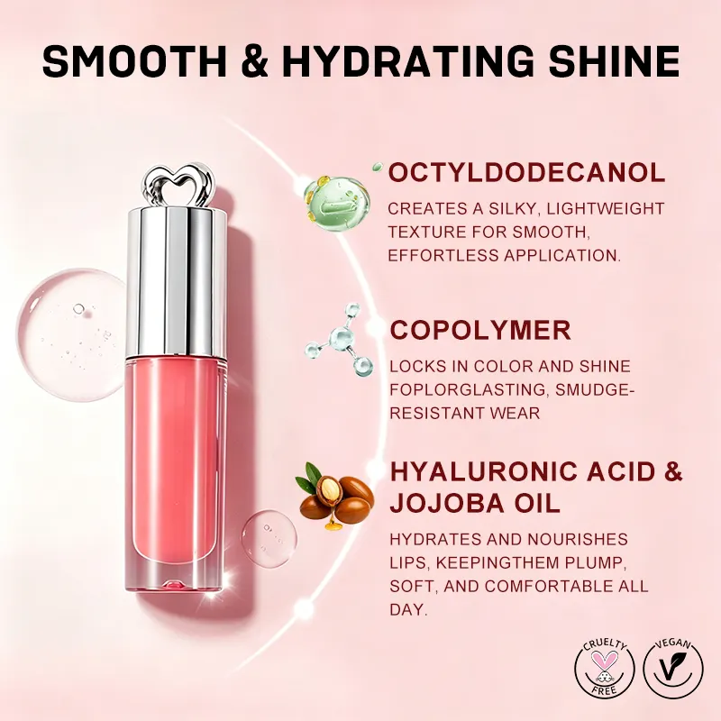 Shea Butter Vegan Mineral Liquid Glossy Moisturizing Lip Gloss with Silver Tube for Girls Long Stay High Pigment