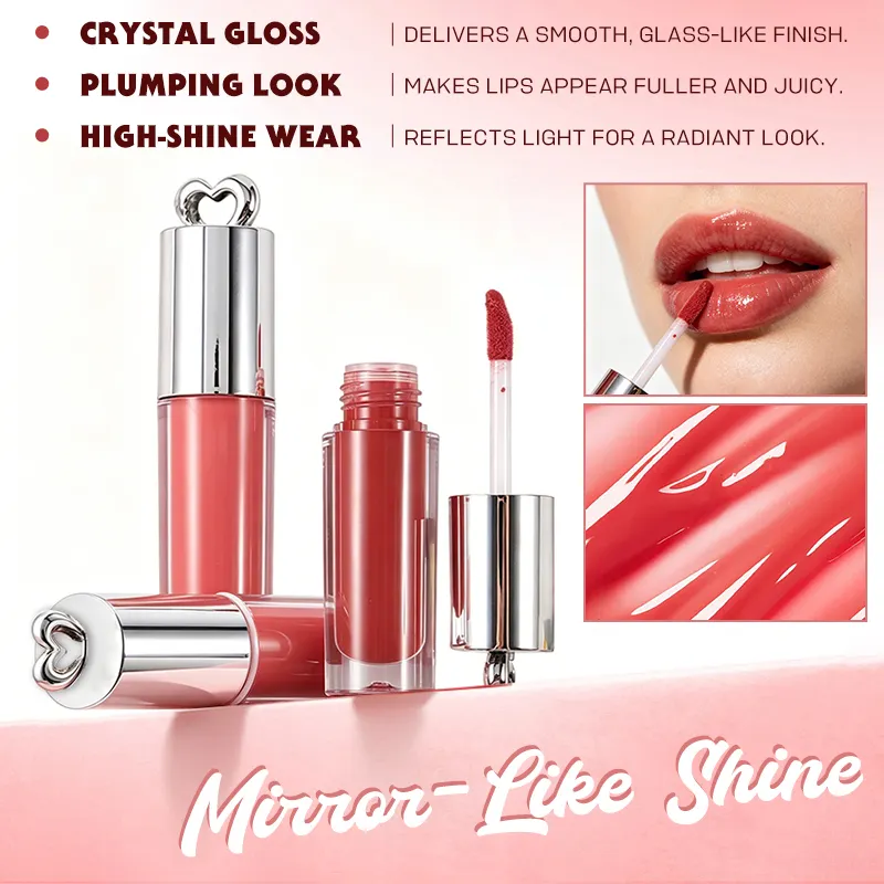 Shea Butter Vegan Mineral Liquid Glossy Moisturizing Lip Gloss with Silver Tube for Girls Long Stay High Pigment