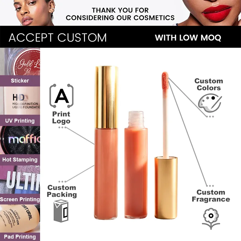 10ml Gold Lid Luxury Non Sticky Lipgloss with Premium Case for Luxury Girls Mirror Finish Lip Gloss