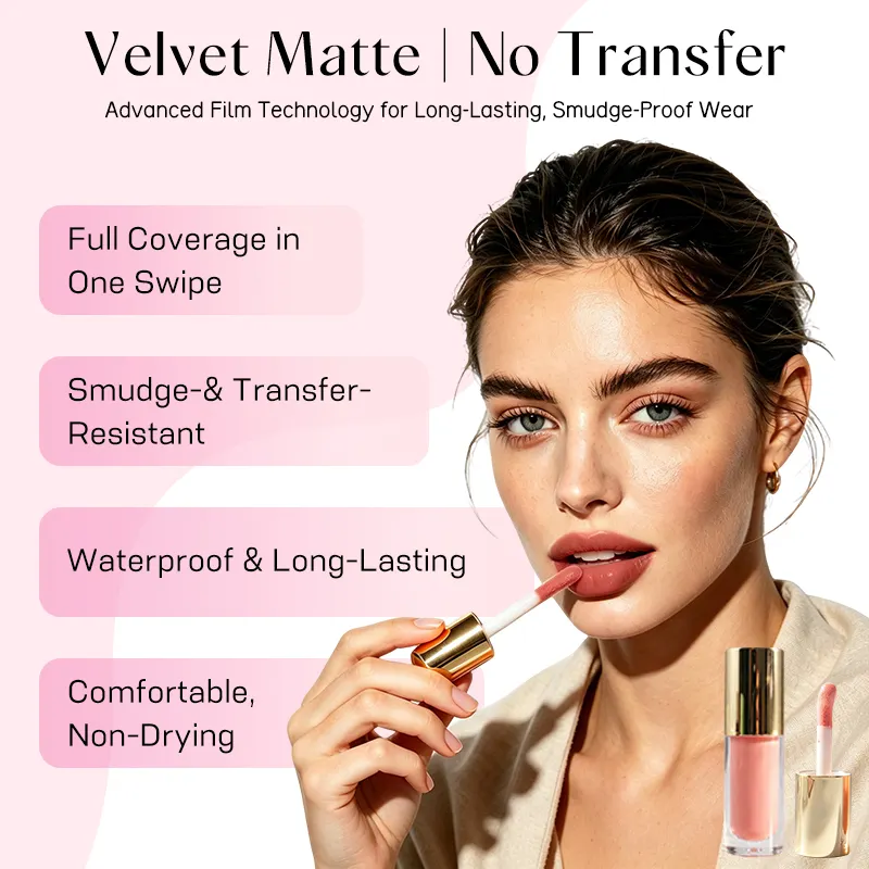 Professional Velvet Lip Glaze Matte Liquid Lipstick for Full Coverage with Jumbo Applicator Macadamia Oil