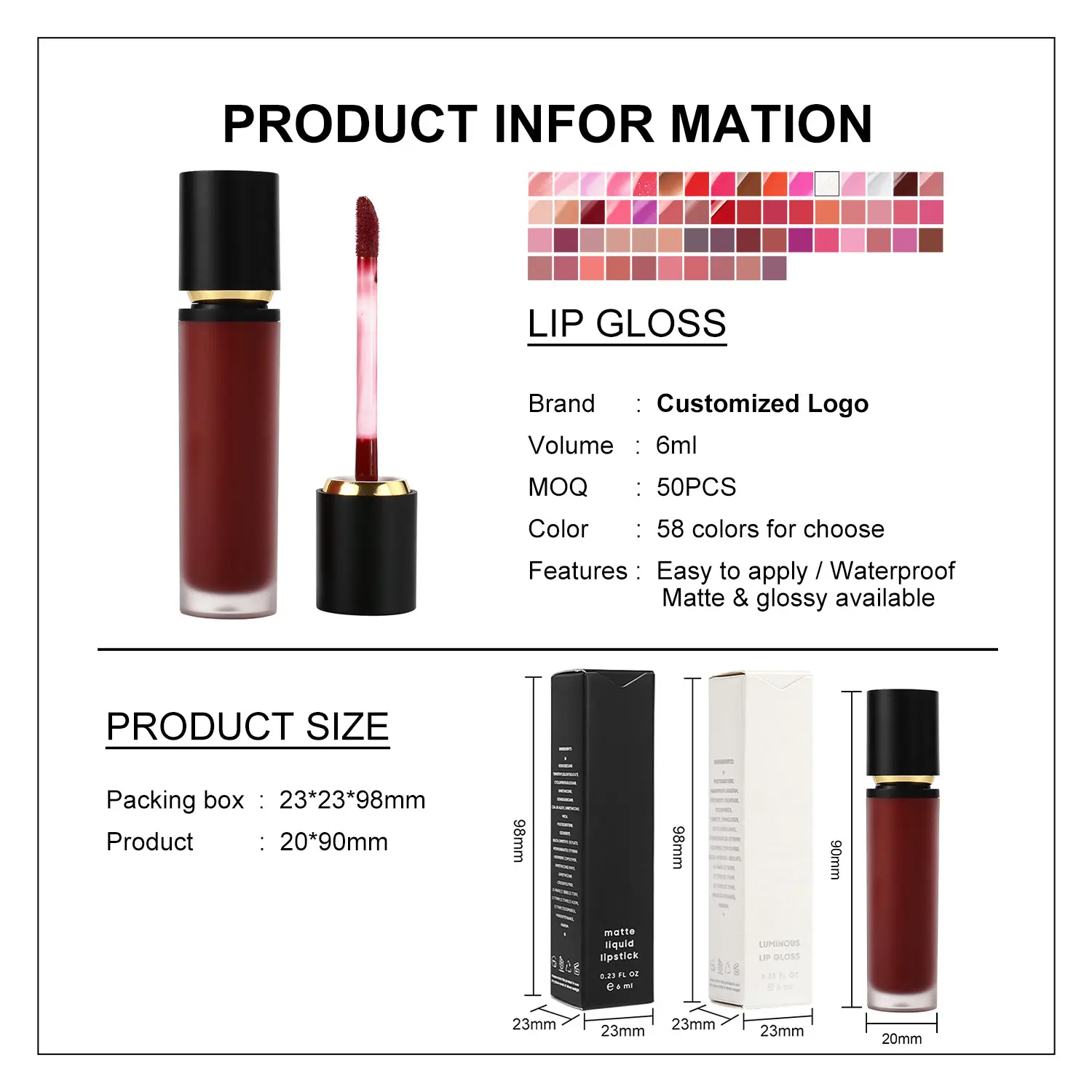 Wholesale High Quality Lip Gloss 58 Colors Matte Lip Glaze Long-Lasting and Moisturizing Cosmetics Lip Makeup