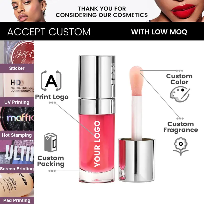 Organic Vegan Lip Oil Manufacturers' Private Label Fruity Hydrating Tinted Makeup Moisturising Lip Oil