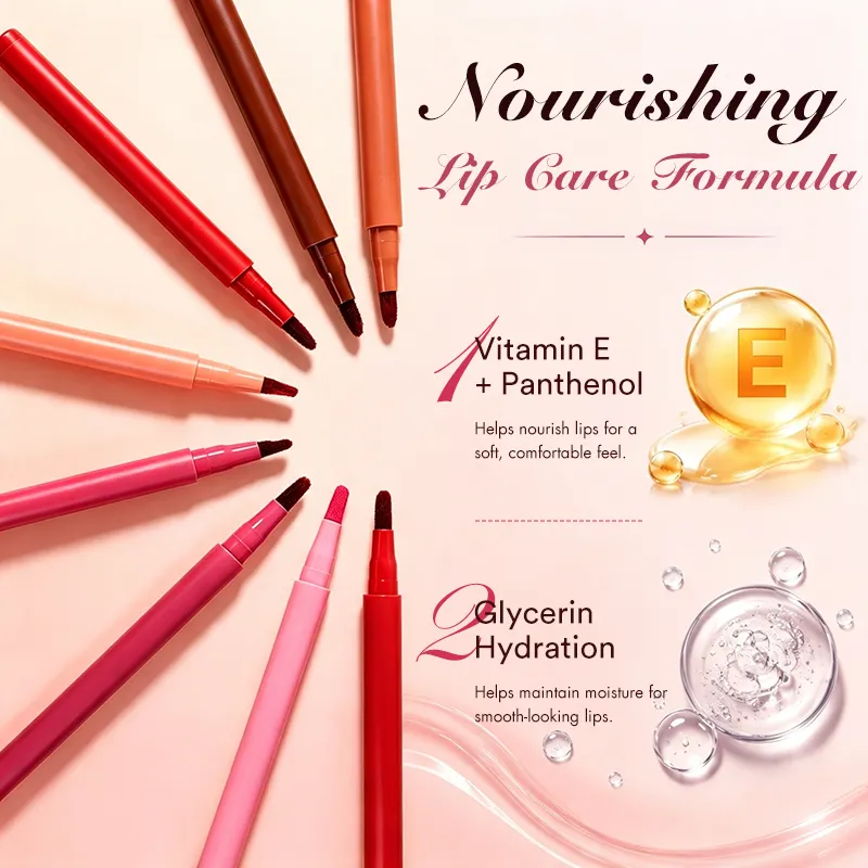 Private Label Liquid Lip Liner Waterproof Long Lasting Dual Tip Smudge Proof Precise Contour Vitamin E Hydrating Vegan