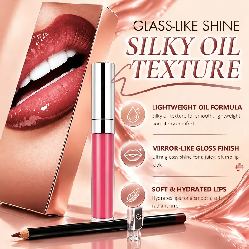 Private Label High Shine Lip Gloss Lip Liner Sharpener Set Vitamin E Moisturizing Waterproof Long Lasting 19 Colors