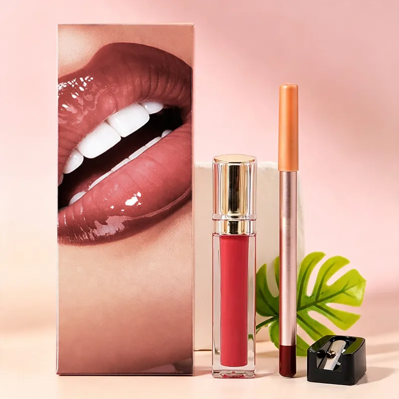 Bulk Nourishing Lip Gloss Lip Liner Sharpener Gift Set Hyaluronic Acid Cocoa Butter Jojoba Waterproof Long Lasting