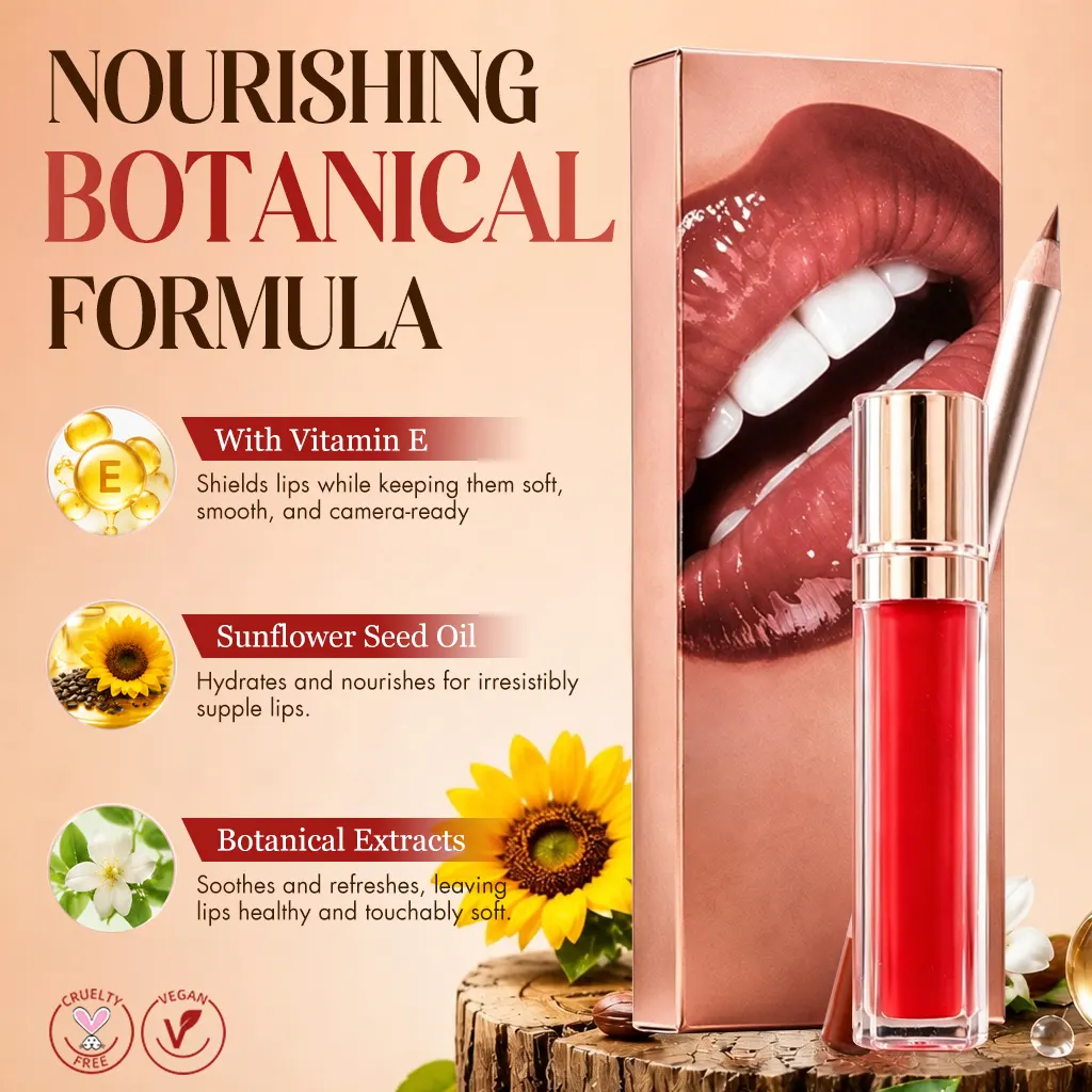 Bulk Nourishing Lip Gloss Lip Liner Sharpener Gift Set Hyaluronic Acid Cocoa Butter Jojoba Waterproof Long Lasting