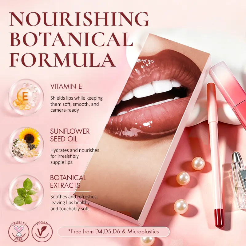 Wholesale Plant Based Lip Gloss Lip Liner Kit Sharpener Sunflower Oil Blue Water Lily Vitamin E Waterproof Long Lasting
