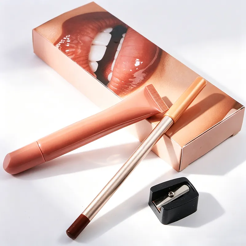 Private Label High Shine Glass Lip Gloss Set with Lip Liner Hydrating Mirror Glossy Lipgloss Kit