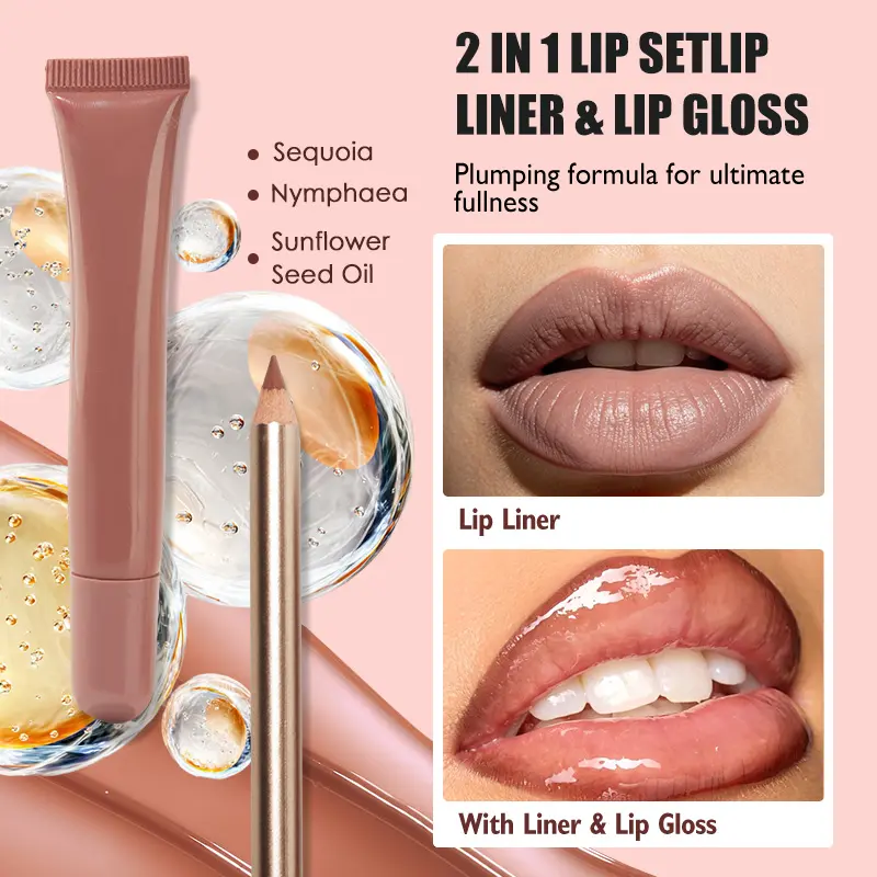 Private Label High Shine Glass Lip Gloss Set with Lip Liner Hydrating Mirror Glossy Lipgloss Kit