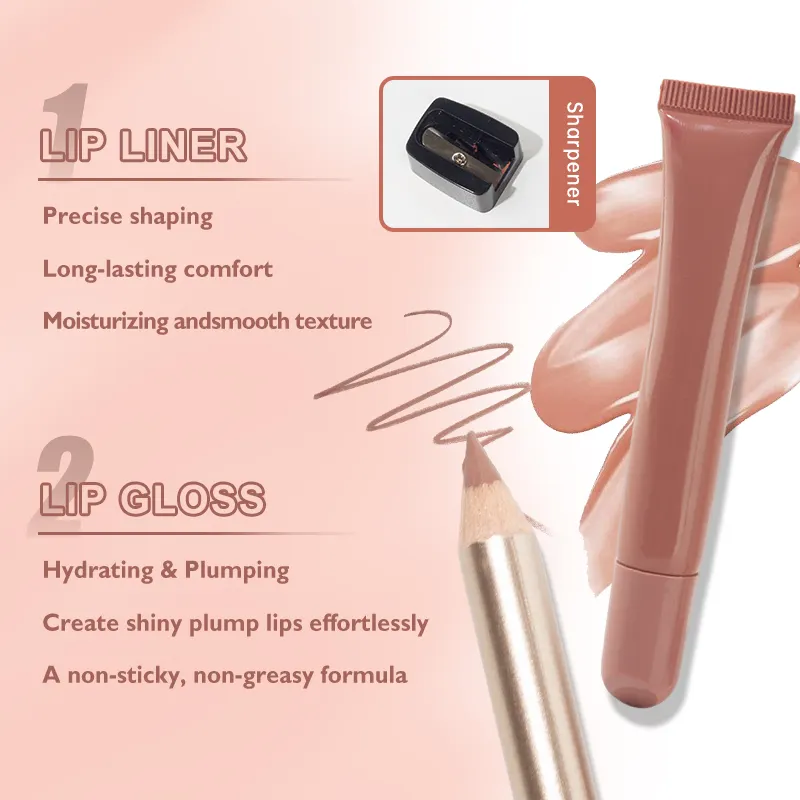 Private Label High Shine Glass Lip Gloss Set with Lip Liner Hydrating Mirror Glossy Lipgloss Kit