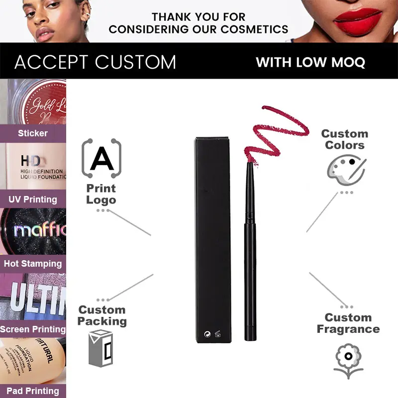 Professional Waterproof High Pigment Lasting Private Label Wholesale High Quality Lip Liner Pencil Vegan Cruelty Free Custom