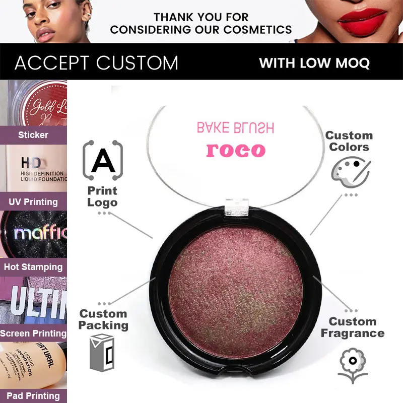 Own logo Brand Vegan Coral Pink Makeup Blush Cream Waterproof Natural Cheek Oil Control Matte Powder Blusher