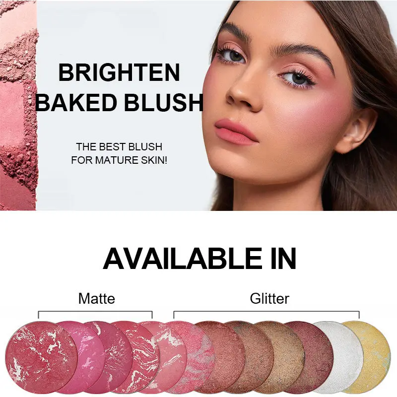 Own logo Brand Vegan Coral Pink Makeup Blush Cream Waterproof Natural Cheek Oil Control Matte Powder Blusher