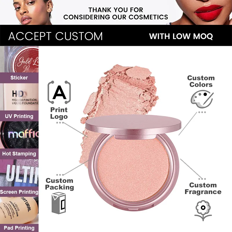 Private Label Mineral Pressed Powder High Pigment Waterproof Custom Long Lasting Full Coverage Fair Skin Cheek Blush Palette
