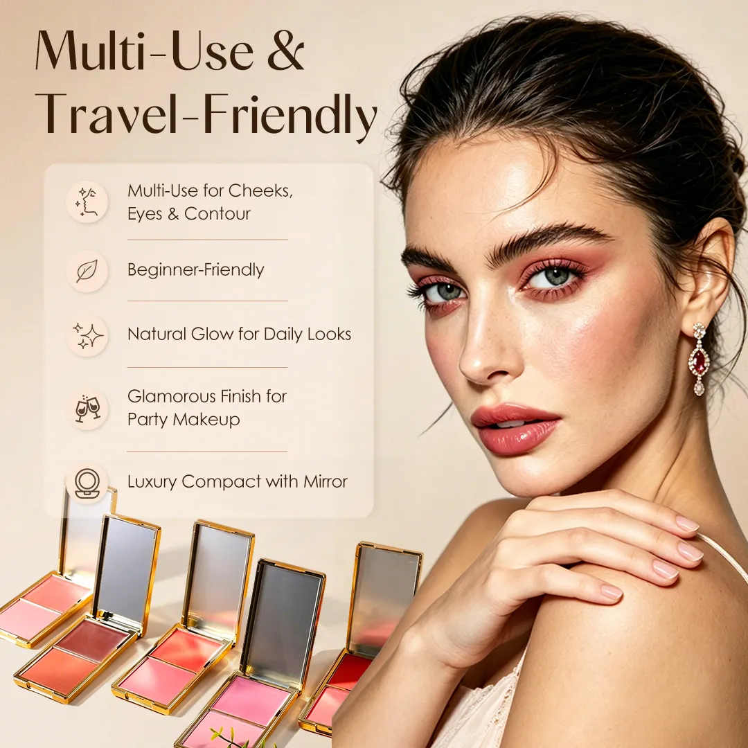 Wholesale Duo Gold Pressed Powder Luxury Orange Blush Palette Custom logo Cream Powder Lip and Cheek Waterproof Blusher