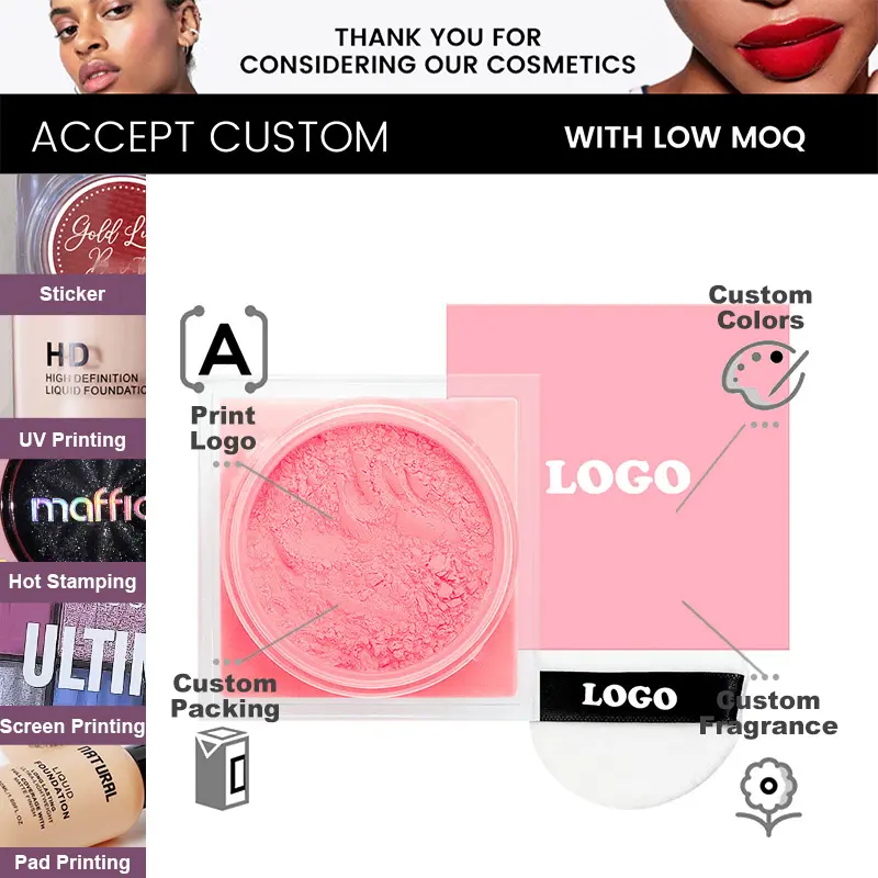 Private Label Powder Blush 6 Colors Hot pink Warm Color Blusher with Mirror High Quality Vegan Makeup Blush