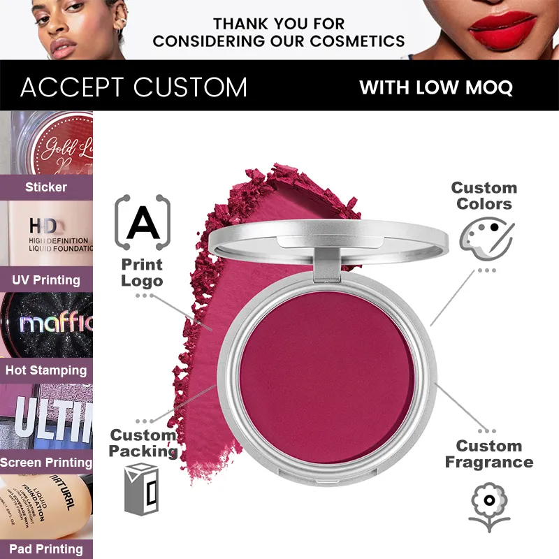 Wholesale Private Label Natural High Pigment Full Coverage Long-Lasting Matte Powder Makeup Blush Palette