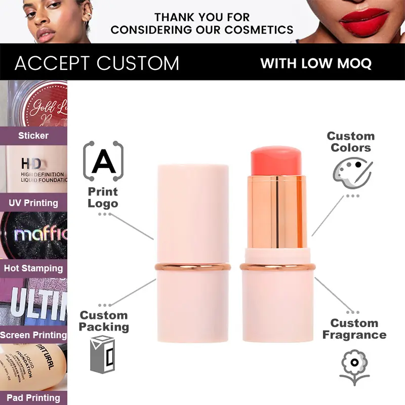 Private Label Vegan Blush Stick With Brush Wholesale Custom Private Label High Pigment Blush Color Makeup