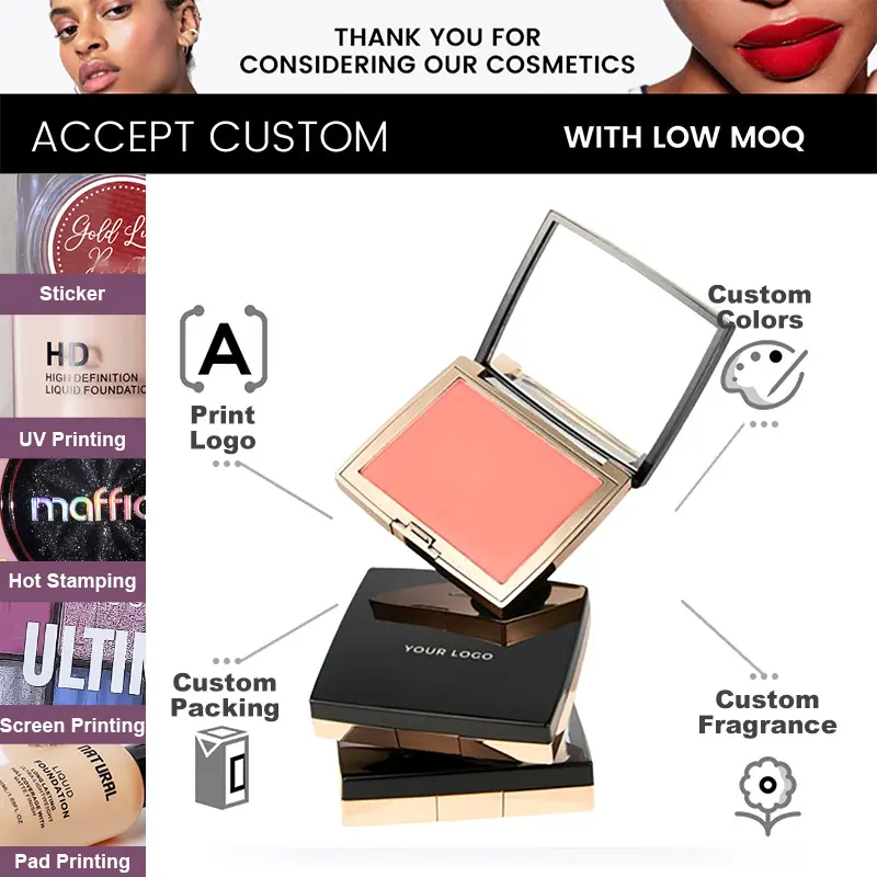 Factory Private Label No logo Custom Low MOQ Makeup Pigmented Blusher Waterproof Cute pink Beauty Blush Palette