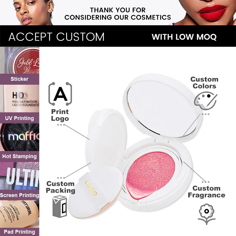 Private Label Natural Long-Lasting High Pigment Blusher Face Cheek Custom Brand Air Cushion Blush