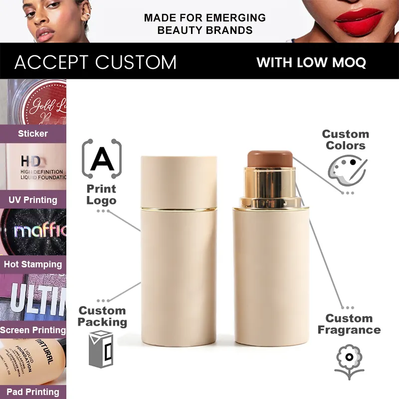 Luxury Vegan Waterproof Cream Contour & Highlighter Stick with High Pigment Long Lasting Natural Formula
