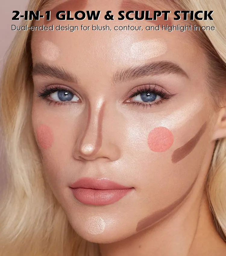 Private Label Waterproof Bronzer Highlighter Double Concealer Blush for Face Long Lasting 2in1 Makeup Highlight Blush Stick