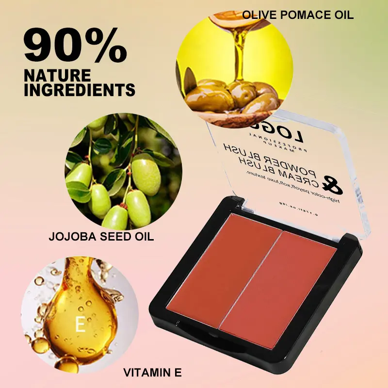 New Cosmetics Long Lasting 2 in 1 Matte Blush Private Label 2 Colors Pressed Powder Cheek Blush Palette