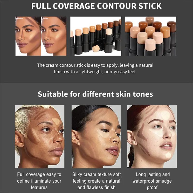 Custom Logo 11 Colors Stick Contouring Rivate Label Face Vegan Makeup Long-lasting Concealer Contour Stick for Black Skin detail