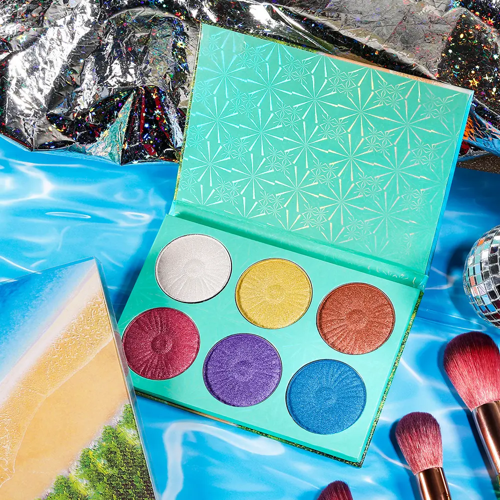 Wholesale No Logo Highlighter Palette Waterproof High Pigment Pressed Powder Lightweight Brightening Customizable Colors