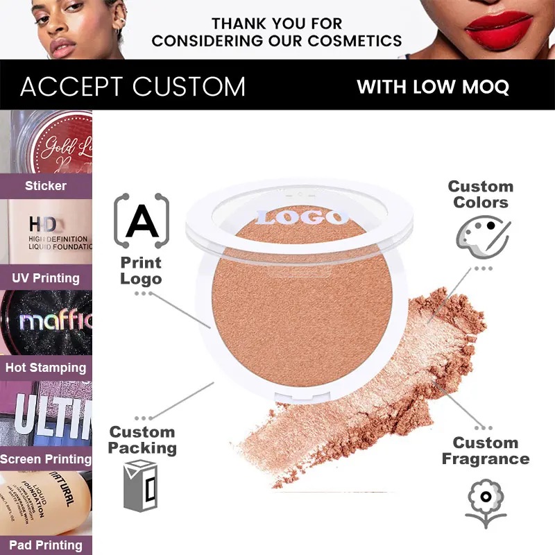 Private Label Wholesale Custom Highlighter Custom Logo Smooth Shadow High Quality Glitter Highlighter Makeup