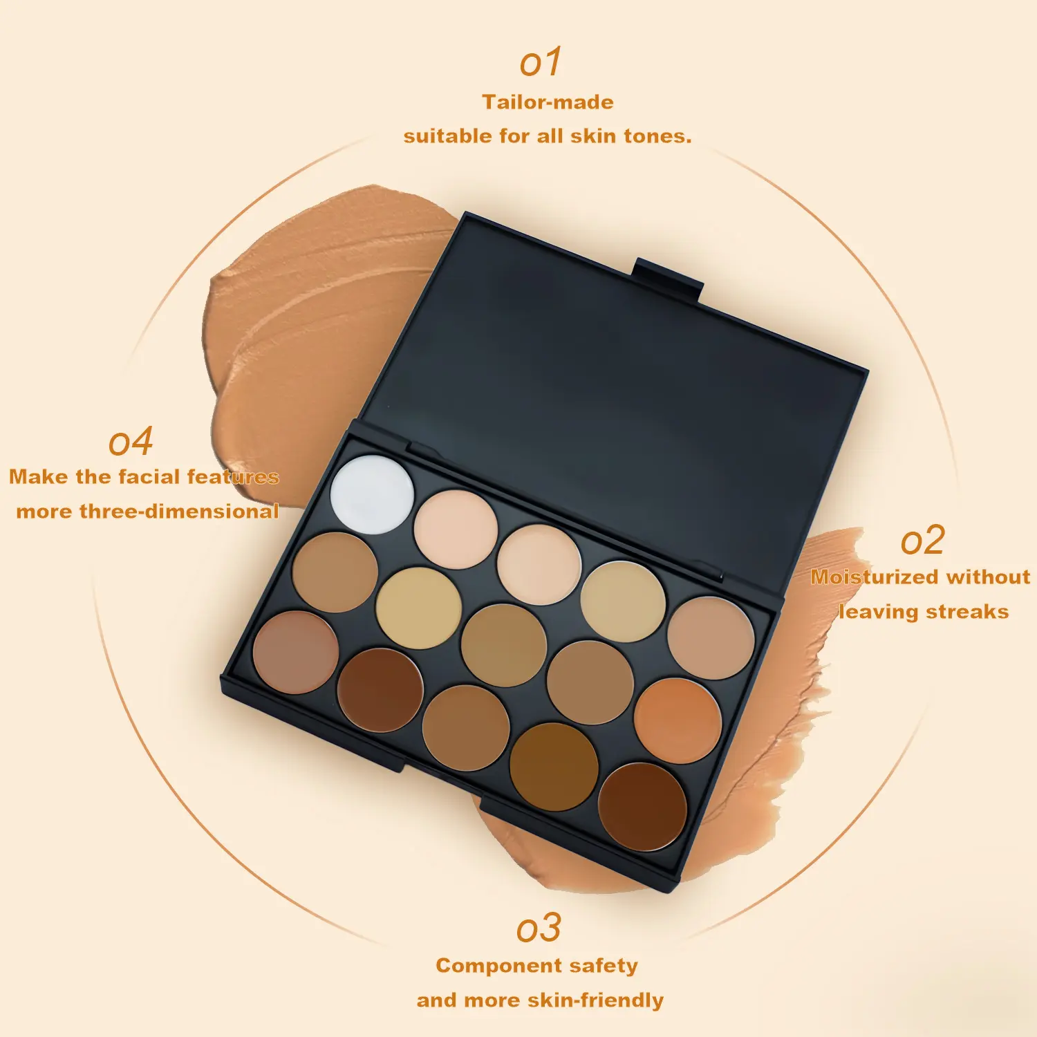 Hot Natural Finish Waterproof Foundation Cream Concealer Bronzer Palette Vegan Makeup Private Label Cream Contour Palette