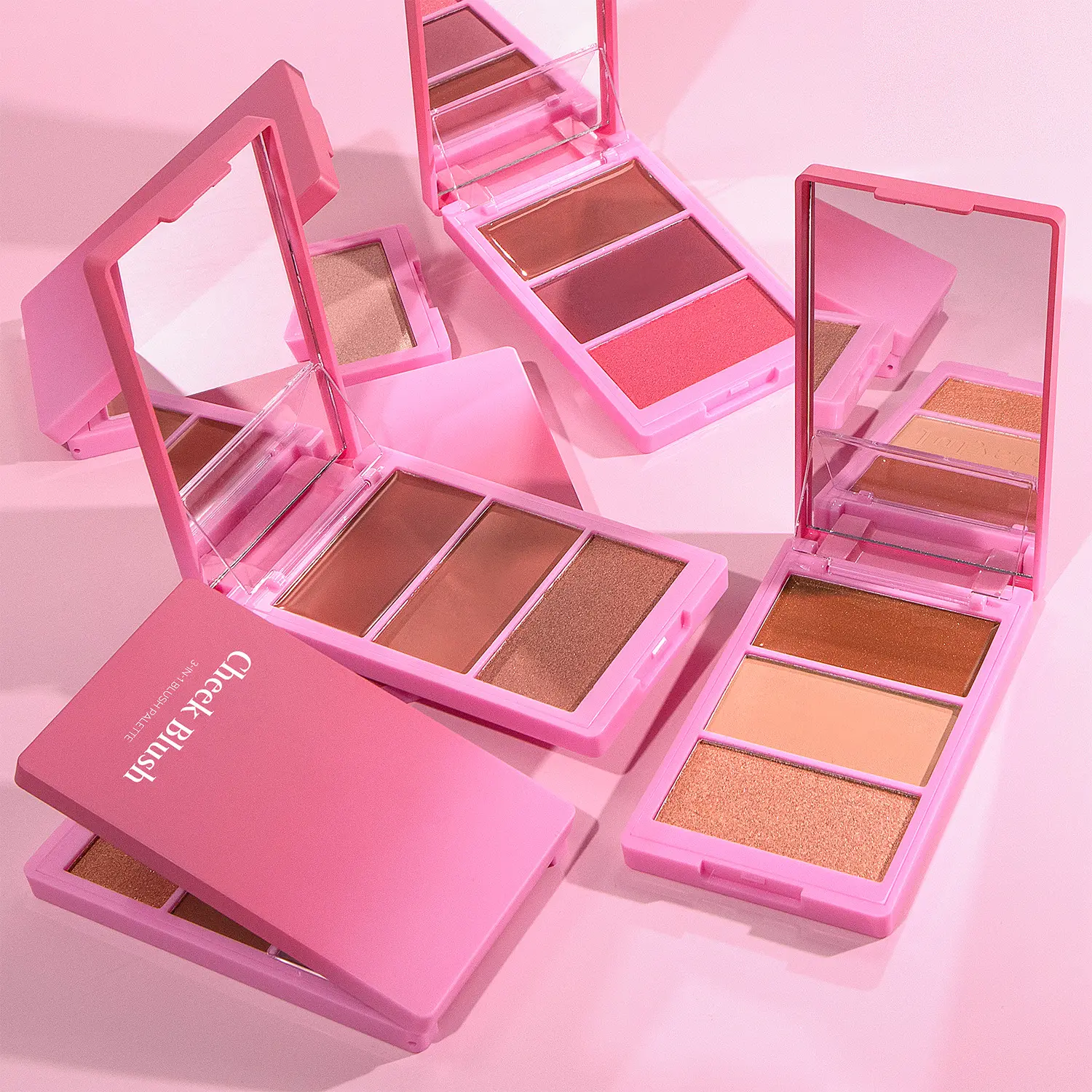 Custom Logo Vegan Cruelty Free Long Lasting High Pigment Pressed Powder 3 in a Face Cheek Cream Blush Private Label Palette