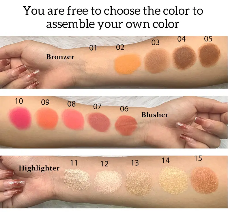 Highlighter Vegan Private Label Cruelty Free Face Contour Cosmetics 3 Colors Pan Blush Palette Set