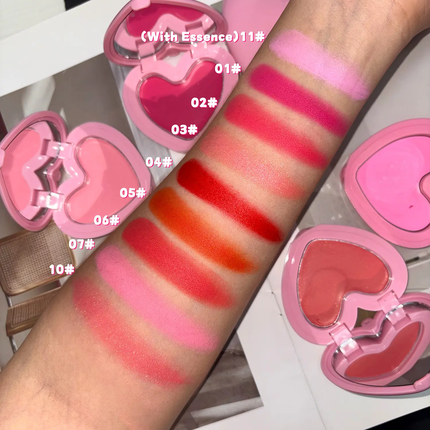 Wholesale Vegan Heart Cream Blush Compact Dewy Natural Glow Matte Finish Waterproof High Pigment Regular Size Face Blusher