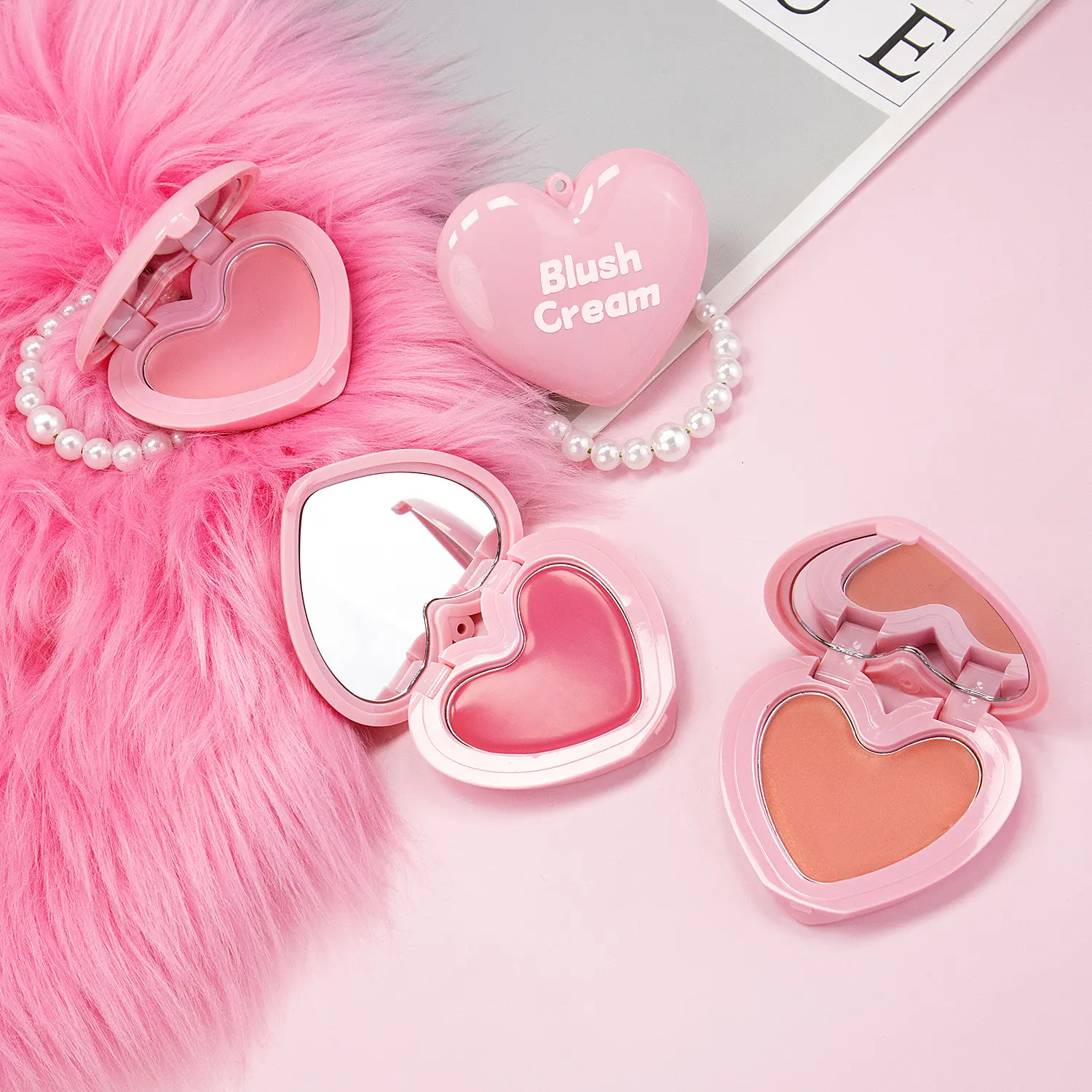 Wholesale Vegan Heart Cream Blush Compact Dewy Natural Glow Matte Finish Waterproof High Pigment Regular Size Face Blusher