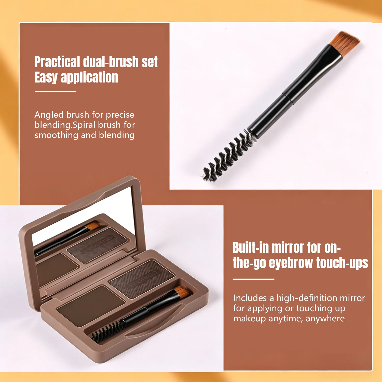 New 2 Colors Eyebrow Powder Pan With Brush Waterproof Long Lasting Natural Eyebrow Powder Shade Palette Cosmetics Eyebrow