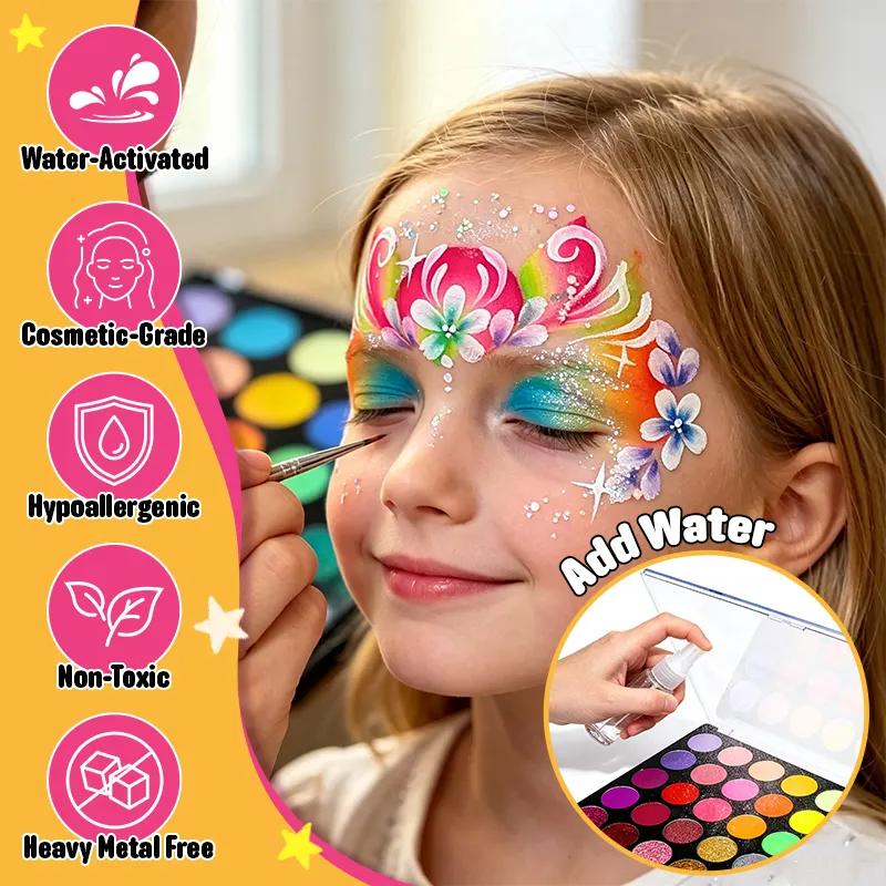 OEM 40 Color Neon Matte Pearlescent Glitter Professional Face Paint Set Non Toxic Quick Dry Heavy Metal Free One Stroke