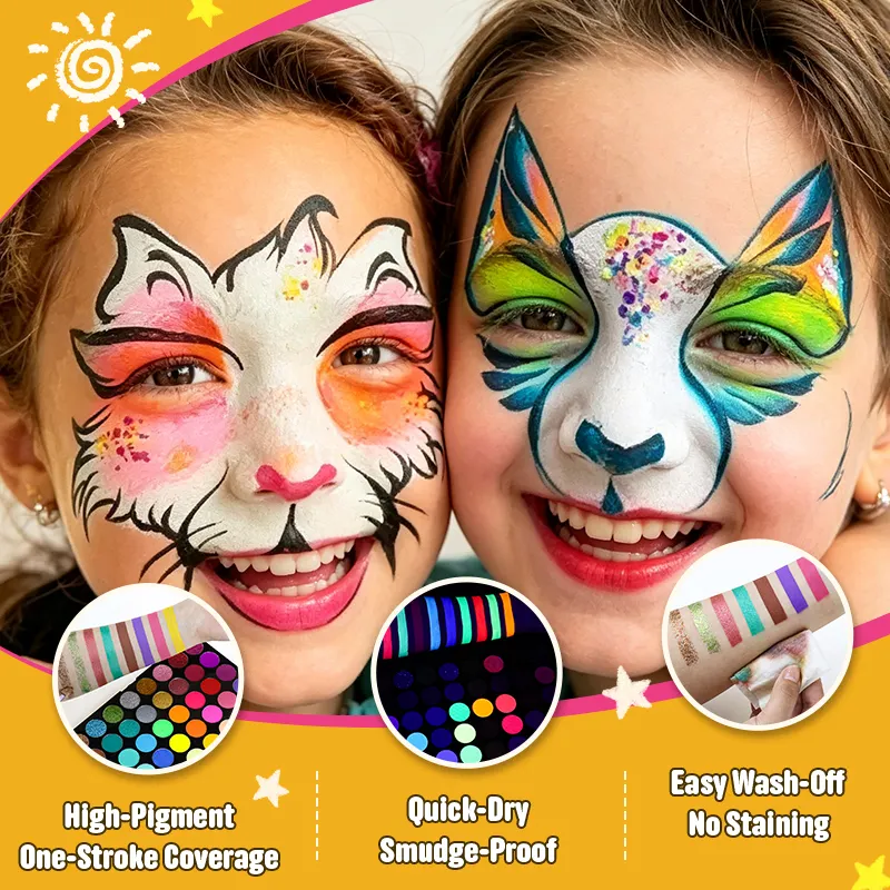 Custom Logo 40 Matte Neon Pearlescent Glitter Face Paint Palette Water Activated Easy Wash Off No Staining High Pigment