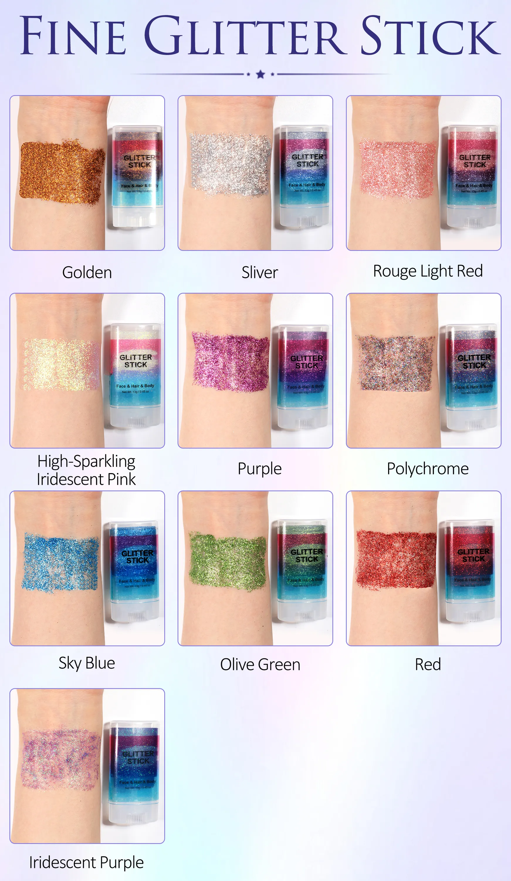 Custom Fine Face Body Christmas Festival Glitter Stick Bulk Hair Shimmer Gold Vegan Eco Friendly Glitter Stick