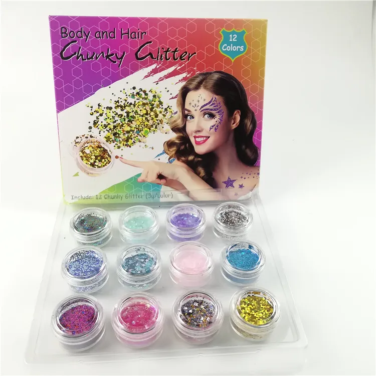 Wholesale Pastel Chunky Glitter Customized Color Chunky Mix Use in Face Body Paint Glitter