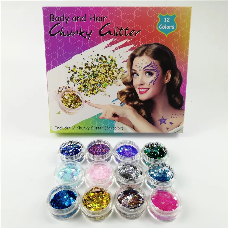 Wholesale Pastel Chunky Glitter Customized Color Chunky Mix Use in Face Body Paint Glitter
