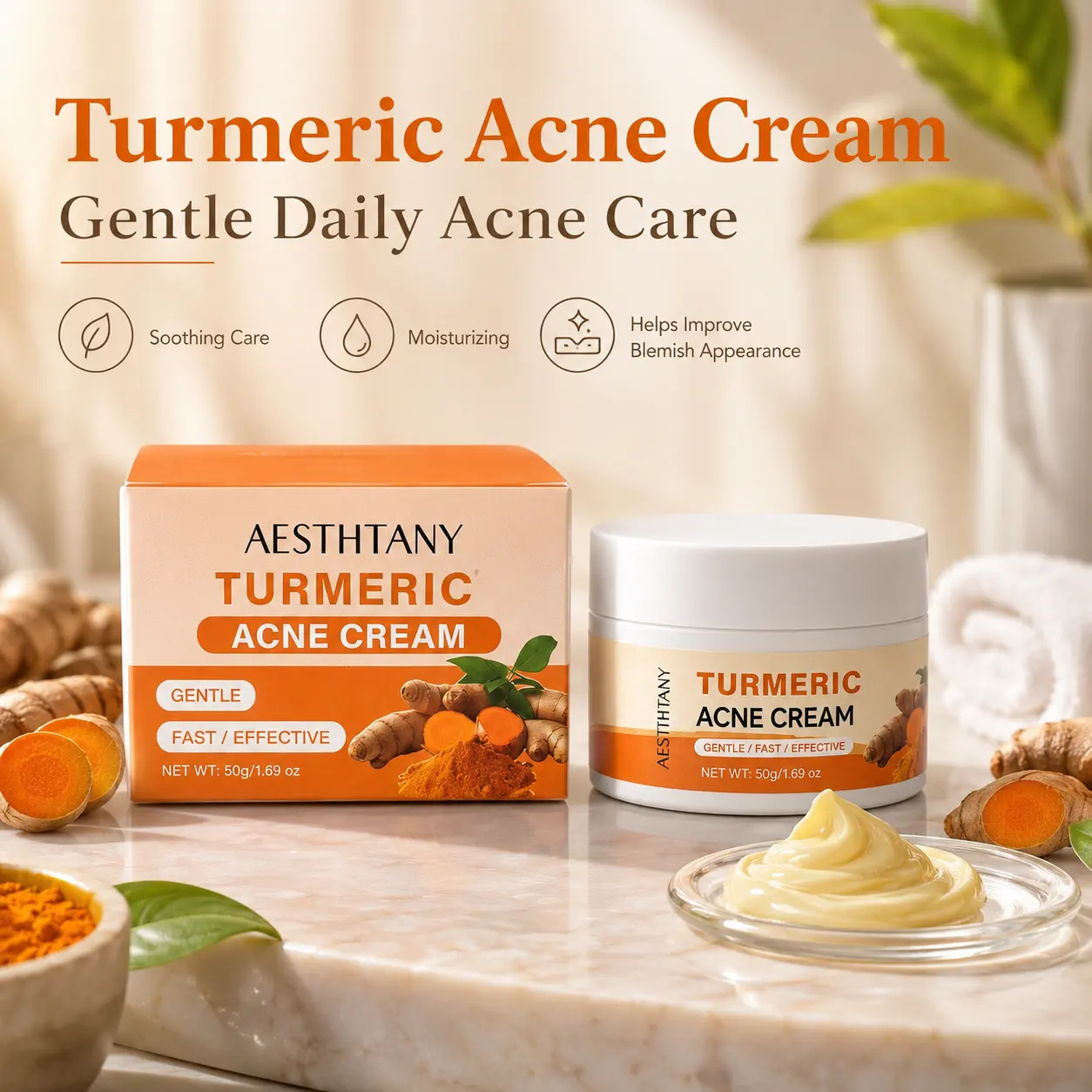 Wholesale OEM Organic Vitamin C Turmeric Face Cream Skin Lightening Whitening Acne Relief Anti-Aging Dark Spots Vegan