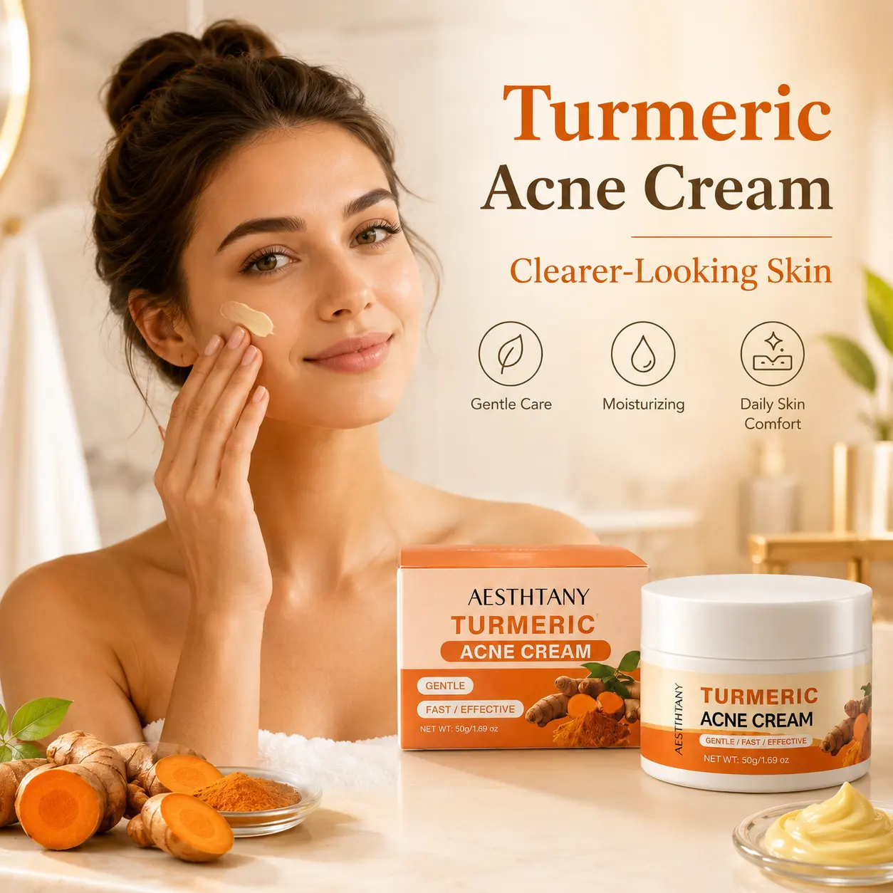 Wholesale OEM Organic Vitamin C Turmeric Face Cream Skin Lightening Whitening Acne Relief Anti-Aging Dark Spots Vegan