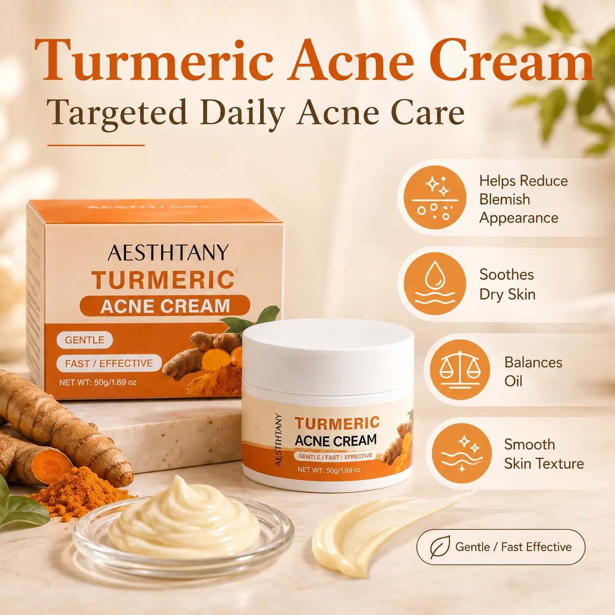 Wholesale OEM Organic Vitamin C Turmeric Face Cream Skin Lightening Whitening Acne Relief Anti-Aging Dark Spots Vegan