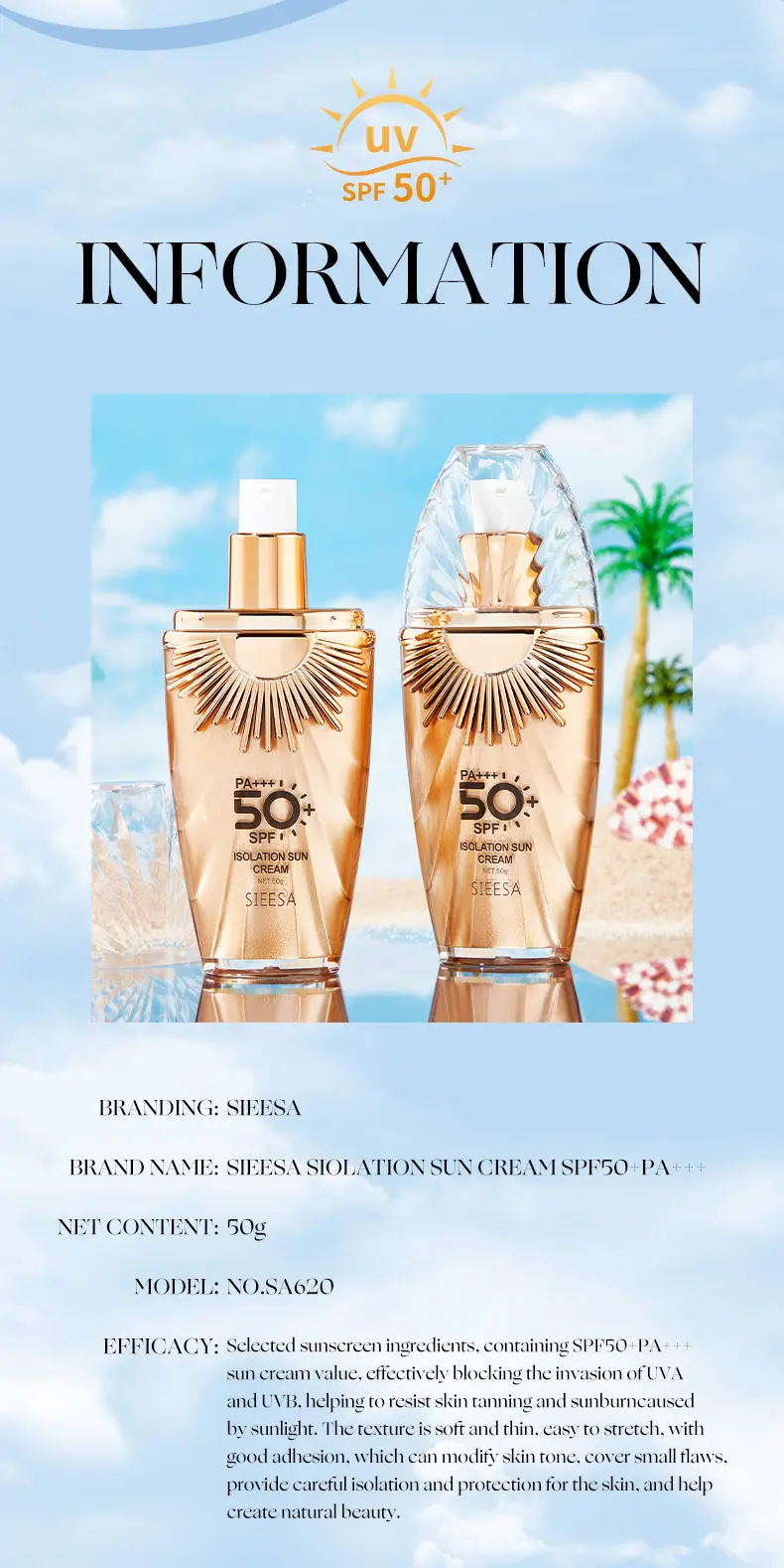 OEM Small Gold Pot High Times KOREAN Sunscreen Explosion SPF50 Transparent Isolation Cream Milk-proof Whitening Tiktok Vitamin E